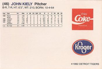 1992 Kroger Detroit Tigers #NNO John Kiely Back
