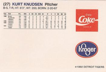 1992 Kroger Detroit Tigers #NNO Kurt Knudsen Back