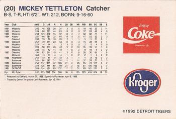 1992 Kroger Detroit Tigers #NNO Mickey Tettleton Back