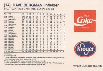 1992 Kroger Detroit Tigers #NNO Dave Bergman Back