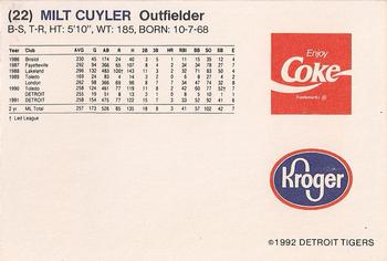 1992 Kroger Detroit Tigers #NNO Milt Cuyler Back