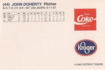 1992 Kroger Detroit Tigers #NNO John Doherty Back