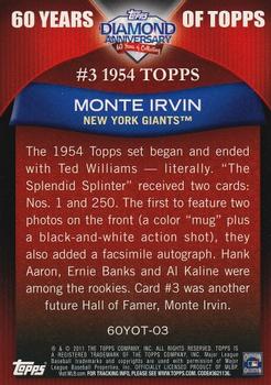 2011 Topps - 60 Years of Topps #60YOT-03 Monte Irvin Back