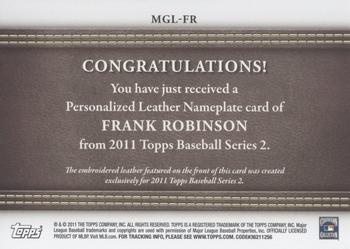 2011 Topps - Manufactured Glove Leather Nameplates #MGL-FR  Frank Robinson  Back
