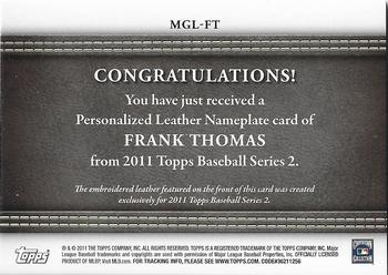 2011 Topps - Manufactured Glove Leather Nameplates #MGL-FT  Frank Thomas Back