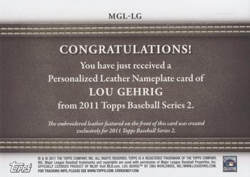 2011 Topps - Manufactured Glove Leather Nameplates #MGL-LG Lou Gehrig  Back