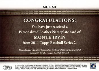 2011 Topps - Manufactured Glove Leather Nameplates #MGL-MI Monte Irvin Back