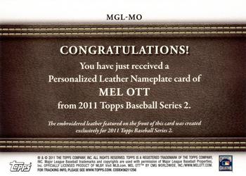2011 Topps - Manufactured Glove Leather Nameplates #MGL-MO Mel Ott  Back