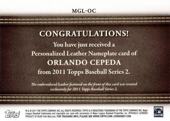 2011 Topps - Manufactured Glove Leather Nameplates #MGL-OC  Orlando Cepeda Back