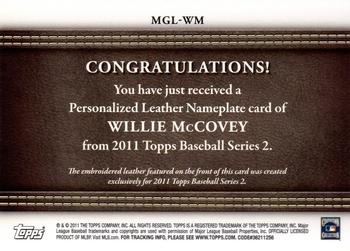 2011 Topps - Manufactured Glove Leather Nameplates #MGL-WM  Willie McCovey Back