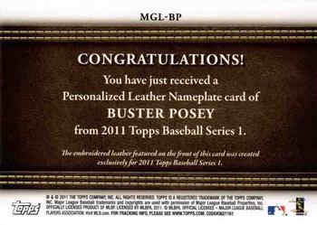 2011 Topps - Manufactured Glove Leather Nameplates #MGL-BP Buster Posey Back