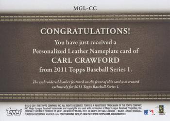 2011 Topps - Manufactured Glove Leather Nameplates #MGL-CC Carl Crawford Back