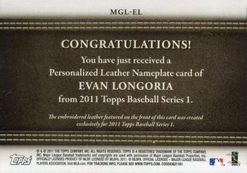 2011 Topps - Manufactured Glove Leather Nameplates #MGL-EL Evan Longoria Back