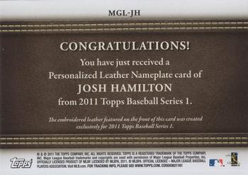 2011 Topps - Manufactured Glove Leather Nameplates #MGL-JH Josh Hamilton Back