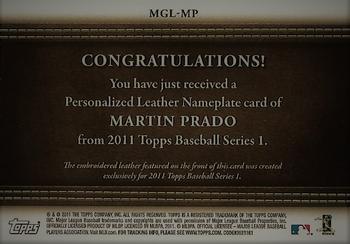 2011 Topps - Manufactured Glove Leather Nameplates #MGL-MP Martin Prado Back