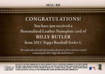 2011 Topps - Manufactured Glove Leather Nameplates #MGL-BB Billy Butler Back