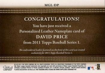 2011 Topps - Manufactured Glove Leather Nameplates #MGL-DP David Price Back