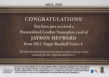 2011 Topps - Manufactured Glove Leather Nameplates #MGL-JHE Jason Heyward Back