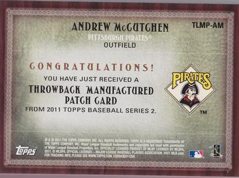 2011 Topps - Throwback Logo Manufactured Patch #TLMP-AM Andrew McCutchen Back