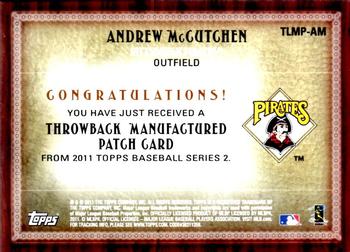 2011 Topps - Throwback Logo Manufactured Patch #TLMP-AM Andrew McCutchen Back