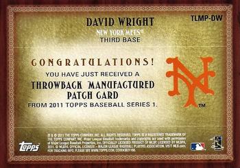 2011 Topps - Throwback Logo Manufactured Patch #TLMP-DW David Wright Back