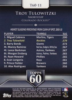 2011 Topps - Topps 60 #T60-11 Troy Tulowitzki Back