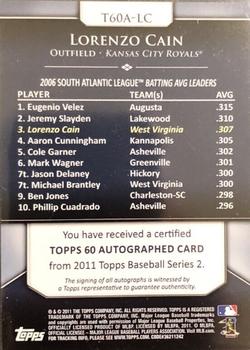 2011 Topps - Topps 60 Autographs #T60A-LC Lorenzo Cain Back