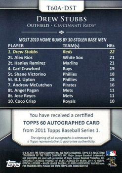 2011 Topps - Topps 60 Autographs #T60A-DST Drew Stubbs Back