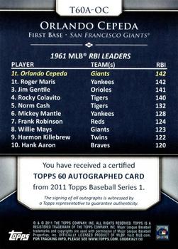 2011 Topps - Topps 60 Autographs #T60A-OC Orlando Cepeda Back