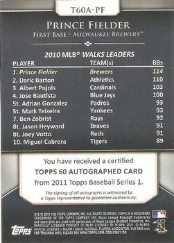 2011 Topps - Topps 60 Autographs #T60A-PF Prince Fielder Back