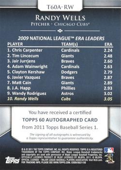 2011 Topps - Topps 60 Autographs #T60A-RW Randy Wells Back