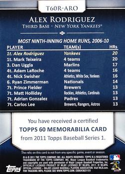 2011 Topps - Topps 60 Relics #T60R-ARO Alex Rodriguez Back