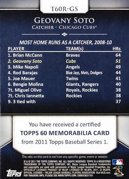 2011 Topps - Topps 60 Relics #T60R-GS Geovany Soto Back