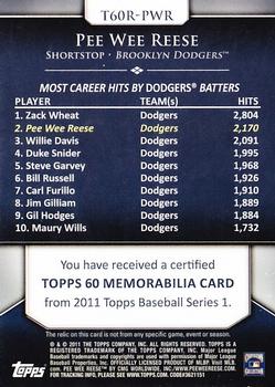 2011 Topps - Topps 60 Relics #T60R-PWR Pee Wee Reese Back