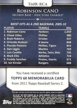 2011 Topps - Topps 60 Relics #T60R-RCA Robinson Cano Back