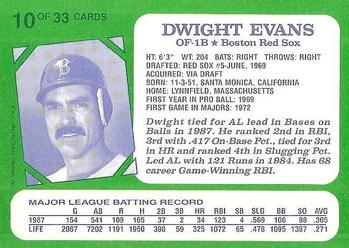 1988 Topps Kay-Bee Superstars of Baseball #10 Dwight Evans Back