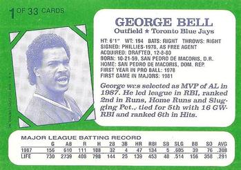 1988 Topps Kay-Bee Superstars of Baseball #1 George Bell Back