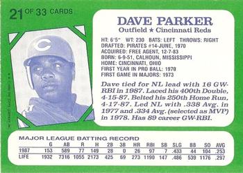 1988 Topps Kay-Bee Superstars of Baseball #21 Dave Parker Back