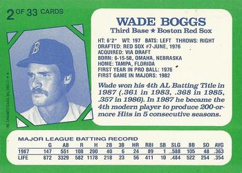 1988 Topps Kay-Bee Superstars of Baseball #2 Wade Boggs Back