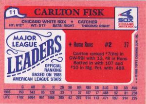 1986 Topps Major League Leaders Minis #11 Carlton Fisk Back