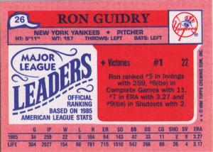 1986 Topps Major League Leaders Minis #26 Ron Guidry Back
