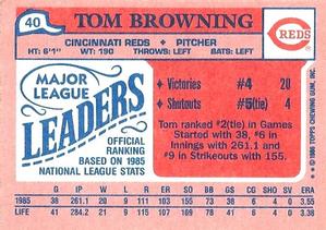 1986 Topps Major League Leaders Minis #40 Tom Browning Back