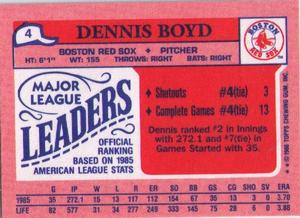 1986 Topps Major League Leaders Minis #4 Dennis Boyd Back