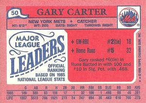 1986 Topps Major League Leaders Minis #50 Gary Carter Back