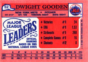 1986 Topps Major League Leaders Minis #52 Dwight Gooden Back