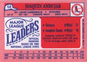 1986 Topps Major League Leaders Minis #58 Joaquin Andujar Back