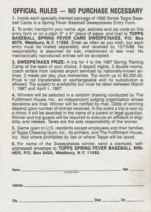 1986 Topps Major League Leaders Minis #NNO Spring Fever Baseball Back