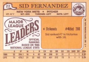 1987 Topps Major League Leaders Minis #22 Sid Fernandez Back