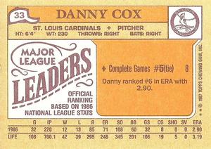 1987 Topps Major League Leaders Minis #33 Danny Cox Back