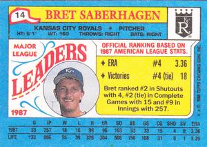 1988 Topps Major League Leaders Minis #14 Bret Saberhagen Back